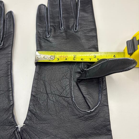 VTG Leather Gloves Black Embroidered Pure Silk Lined Made in France XS 7 NOS - Picture 11 of 13